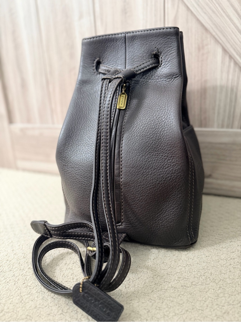 Vintage 96’ Coach Sonoma Dark Brown Pebbled Leather Drawstring Backpack